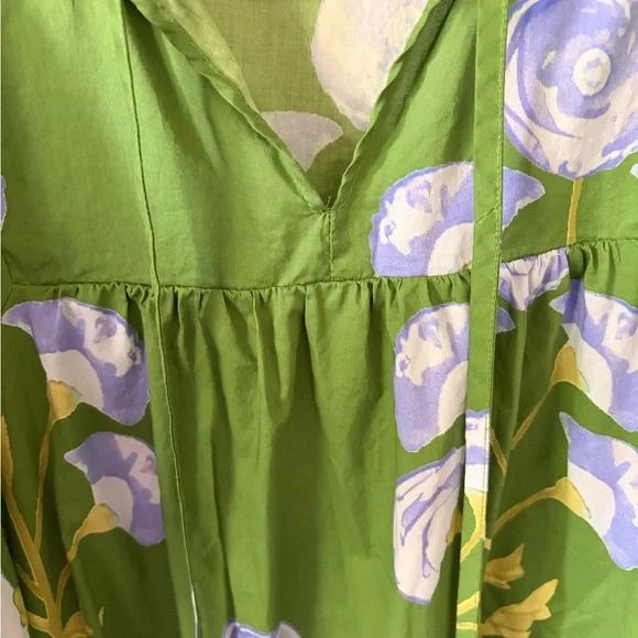 Green Floral Tiered Dress with Blue & Cream Blooms - Picture 3 of 3